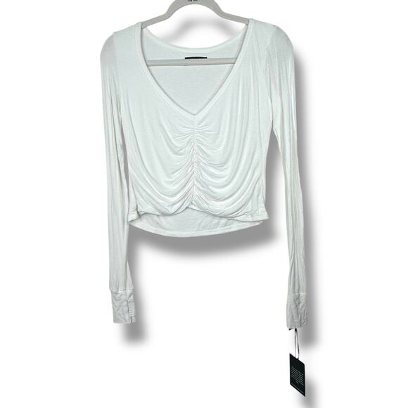 Michael Lauren NWT Revolve White Salvatore V-Neck Ruched Front Crop Top Large - Picture 4 of 9